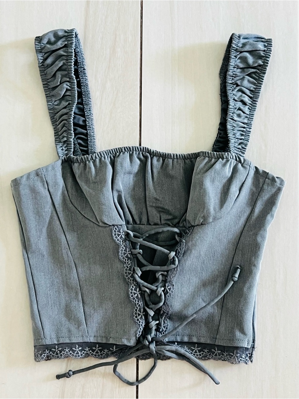 LA Hearts Kacey Lace Up Denim Top Youth Women  XXS